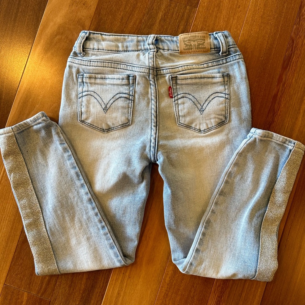 Levi’s 710 Super Skinny Girls Size 6 Blue Jeans with Silver Sparkly Strip